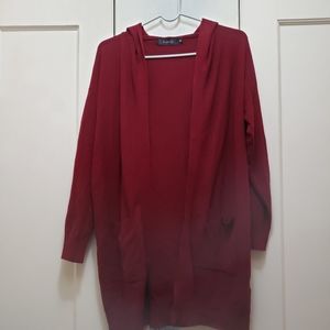 Women Open front Hooded Cardigan in Burgundy with Pockets